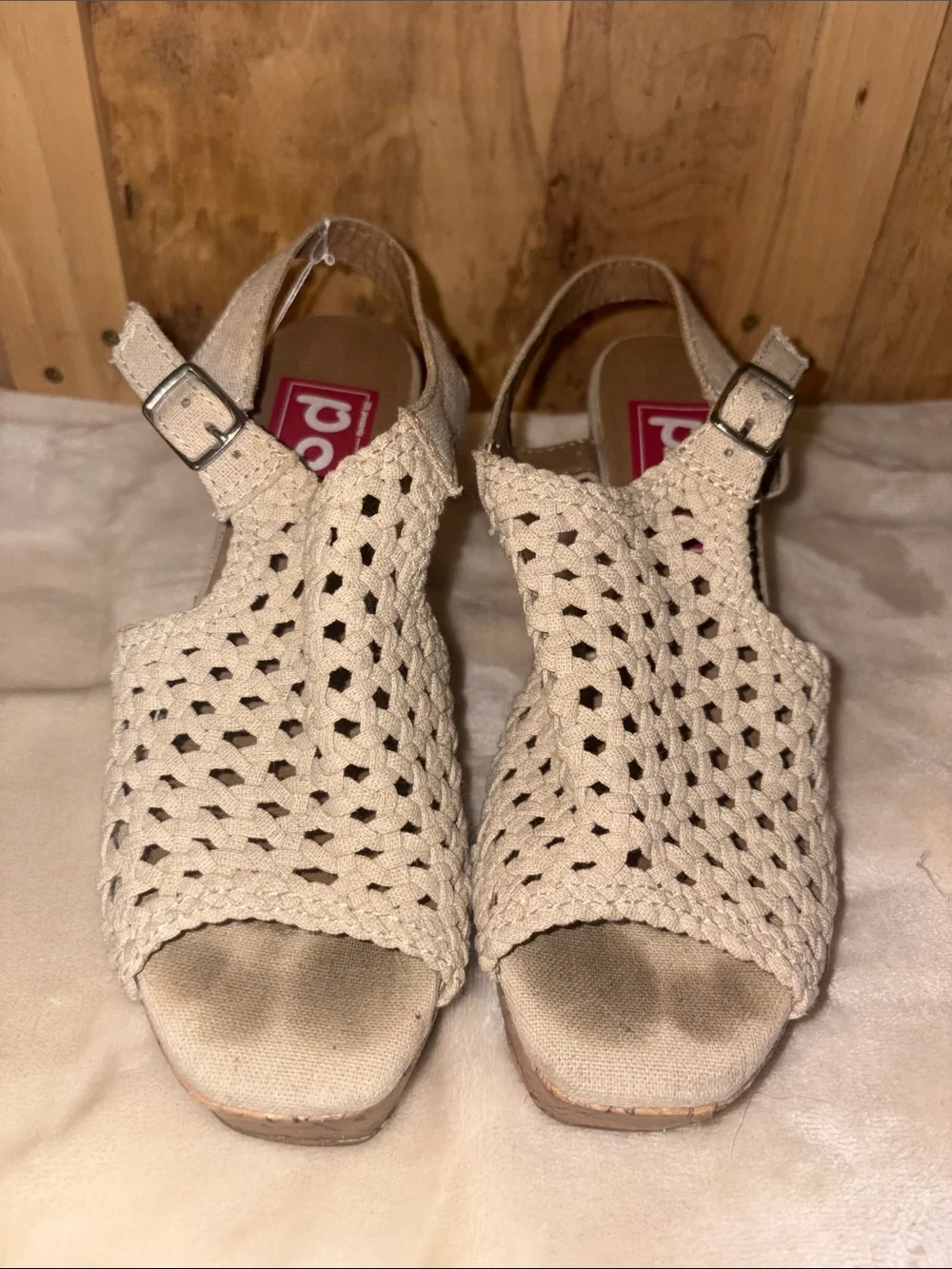 #125 pop Cream Woven Slingback Wedge Sandals